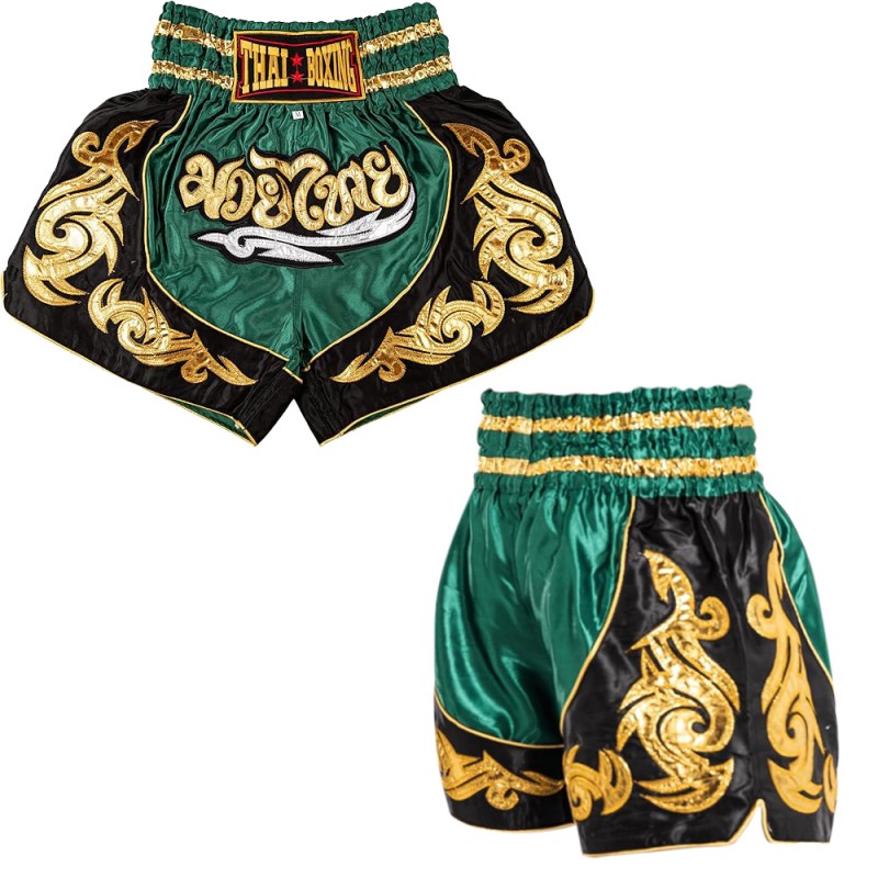 Thaiboxing Тайские Шорты Тайский Бокс Зелено-Черные