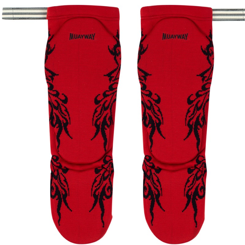 Muayway Защита Голени Эластичный Хлопок Тайский Бокс Красный с Узором