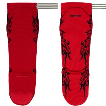 Muayway Защита Голени Эластичный Хлопок Тайский Бокс Красный с Узором