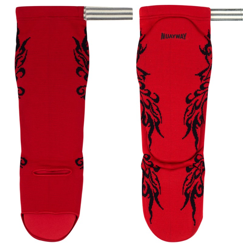 Muayway Защита Голени Эластичный Хлопок Тайский Бокс Красный с Узором
