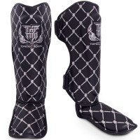 Top King "Chain" Защита Голени Тайский Бокс Черно-Серебряная