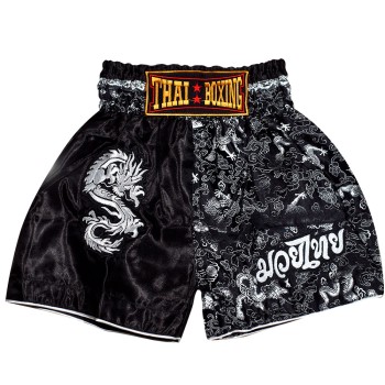 Детские Шорты Тайский Бокс "Thaiboxing" Дракон Черные с Серебром