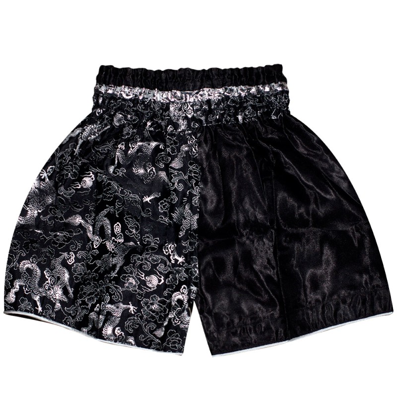 Детские Шорты Тайский Бокс "Thaiboxing" Дракон Черные с Серебром