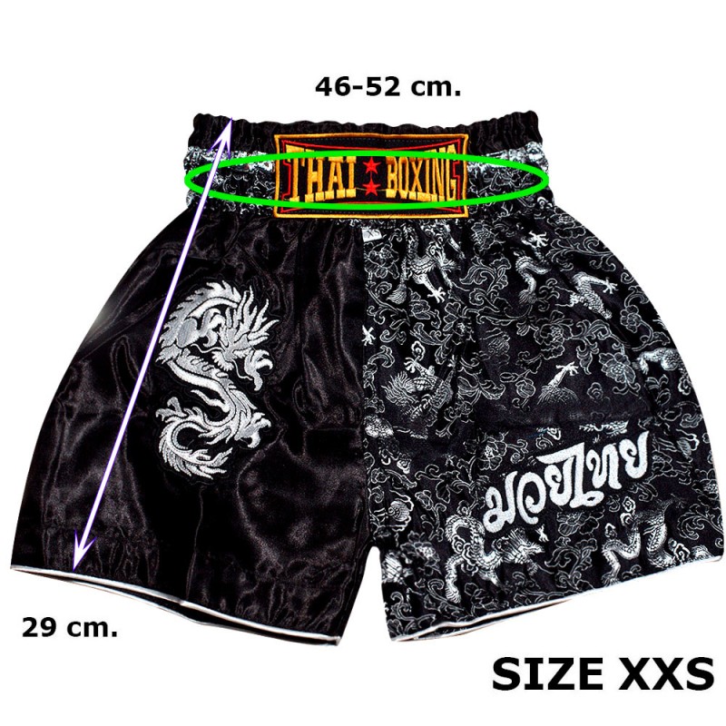 Детские Шорты Тайский Бокс "Thaiboxing" Дракон Черные с Серебром