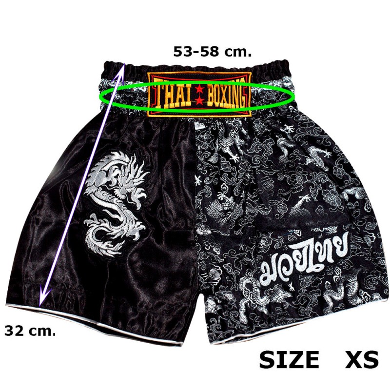 Детские Шорты Тайский Бокс "Thaiboxing" Дракон Черные с Серебром