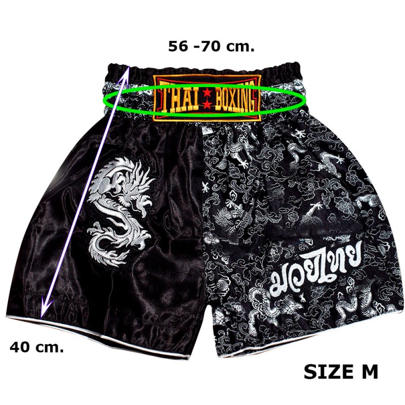 Детские Шорты Тайский Бокс "Thaiboxing" Дракон Черные с Серебром