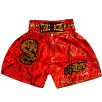 Детские Шорты Тайский Бокс "Thaiboxing" Дракон Красные с Золотом