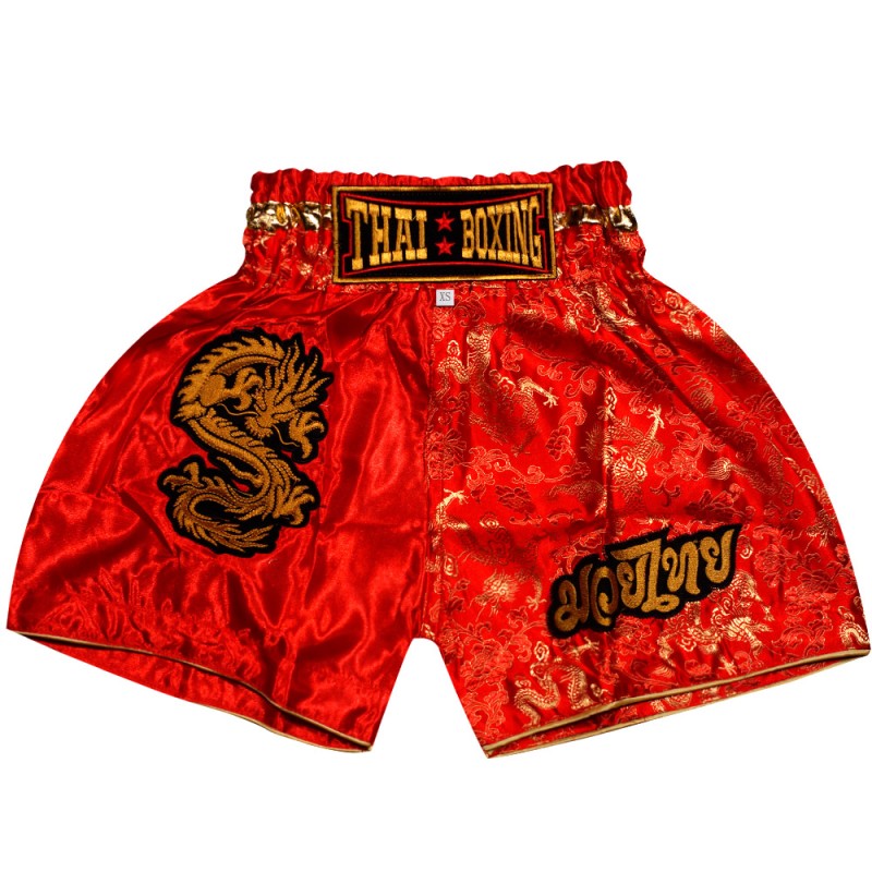 Детские Шорты Тайский Бокс "Thaiboxing" Дракон Красные с Золотом