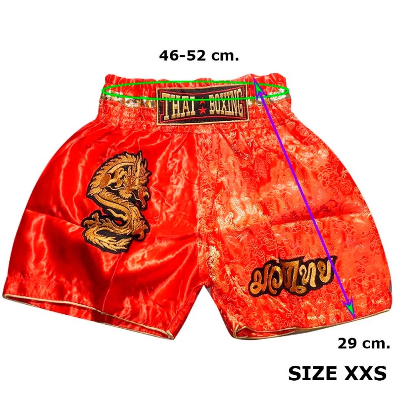 Детские Шорты Тайский Бокс "Thaiboxing" Дракон Красные с Золотом