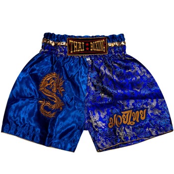 Детские Шорты Тайский Бокс "Thaiboxing" Дракон Синие с Золотом