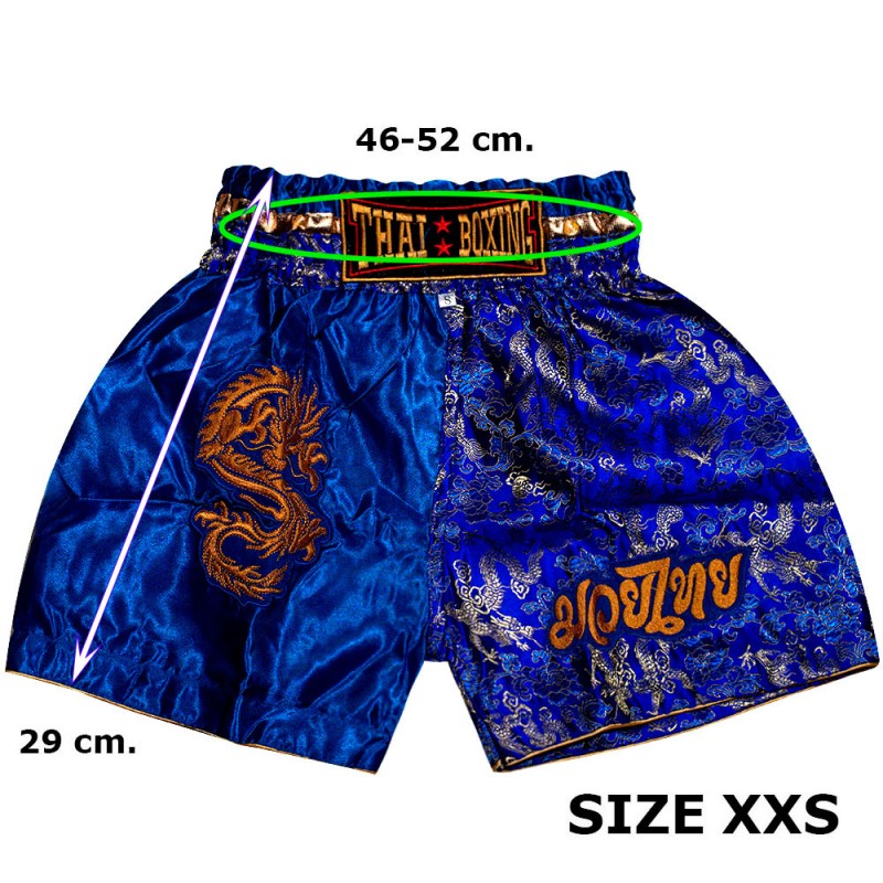 Детские Шорты Тайский Бокс "Thaiboxing" Дракон Синие с Золотом