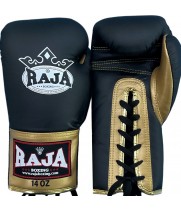 Raja Boxing "Single" Боксерские Перчатки Тайский Бокс Шнурки Черные с Золотом