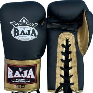 Raja Boxing "Single" Боксерские Перчатки Тайский Бокс Шнурки Черные с Золотом