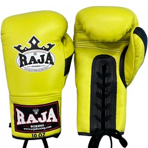 Raja Boxing "Single" Боксерские Перчатки Тайский Бокс Шнурки Желтые с Черным
