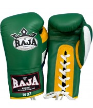 Raja Boxing "Single" Боксерские Перчатки Тайский Бокс Шнурки Зеленые с Желтым
