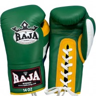 Raja Boxing "Single" Боксерские Перчатки Тайский Бокс Шнурки Зеленые с Желтым