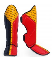 Top King "Full Impact Triple Tone" Защита Голени Тайский Бокс White-Blue-Red Black-Yellow-Red