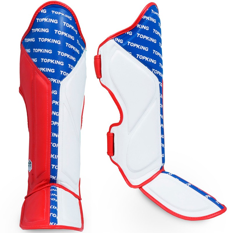 Top King "Full Impact Triple Tone" Защита Голени Тайский Бокс White-Blue-Red