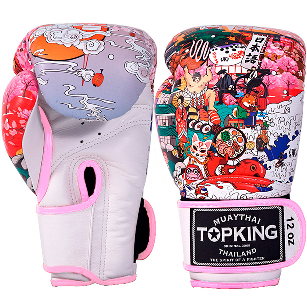 Top King "Japan Culture" Боксерские Перчатки Тайский Бокс White-Pink