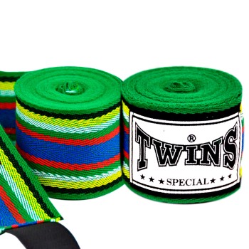 Twins Special CH2 Бинты Боксерские Тайский Бокс Хлопок Полоска Зеленые 