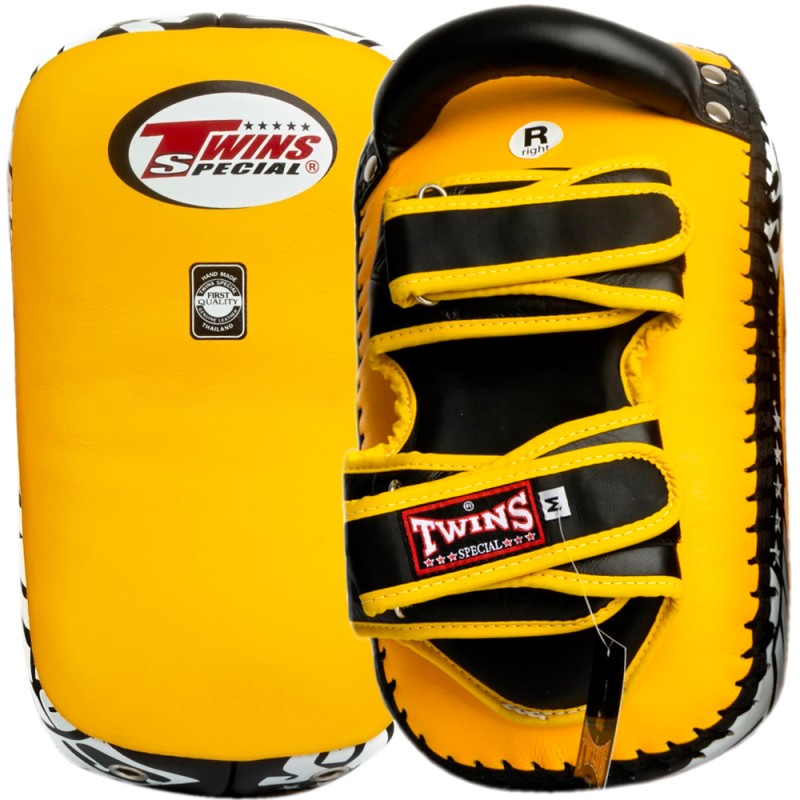 Twins Special KPL12 Тайские Пады Гнутые Липучка Тайский Бокс Желто-Черные