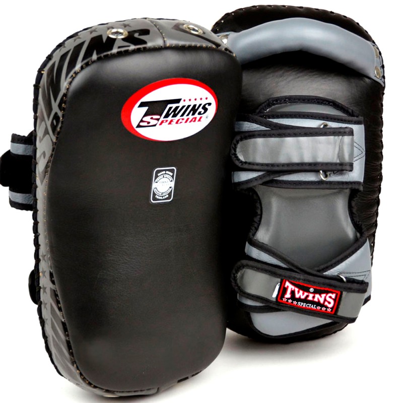 Twins Special KPL12 Тайские Пады Гнутые Липучка Тайский Бокс Черно-Серые