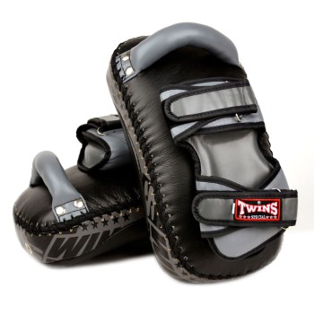 Twins Special KPL12 Тайские Пады Гнутые Липучка Тайский Бокс Черно-Серые