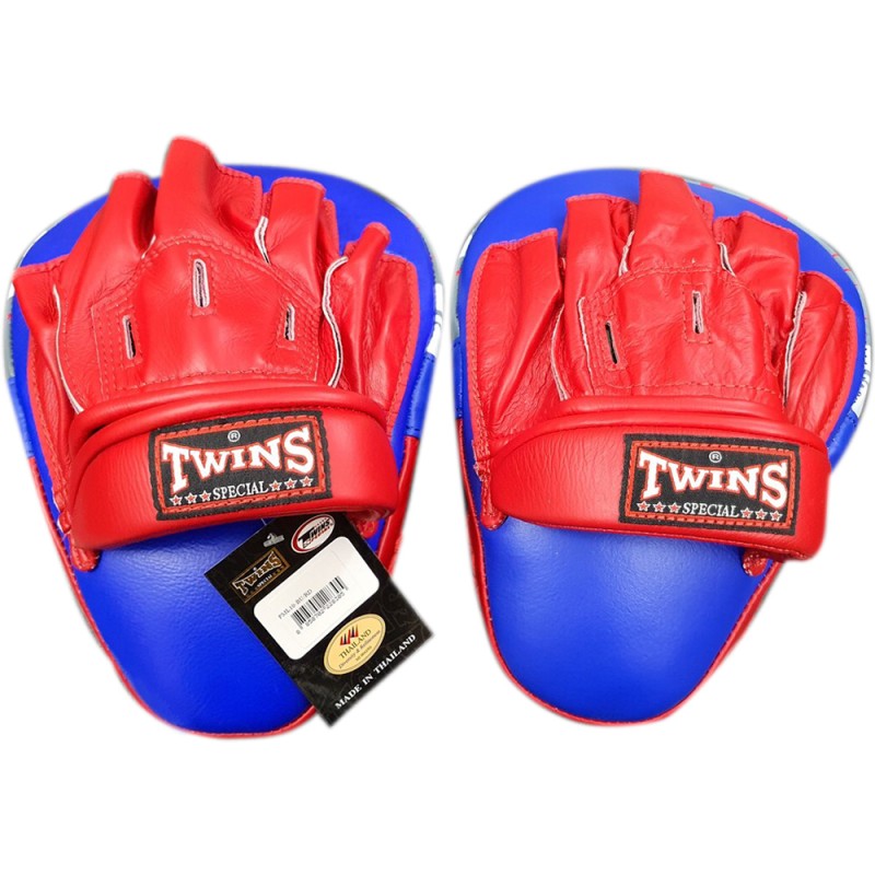 Twins Special PML10 Лапы Боксерские "Focus Mitts In Curved Style" Тайский Бокс Синие с Красным