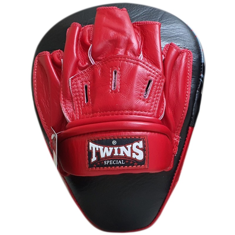 Twins Special PML10 Лапы Боксерские "Focus Mitts In Curved Style" Тайский Бокс Черные с Красным