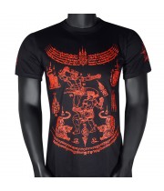 Футболка Тайская Сак Янт Тату Хлопок "2 Fighters" Резиновый Выпуклый Принт Черно-Красная 