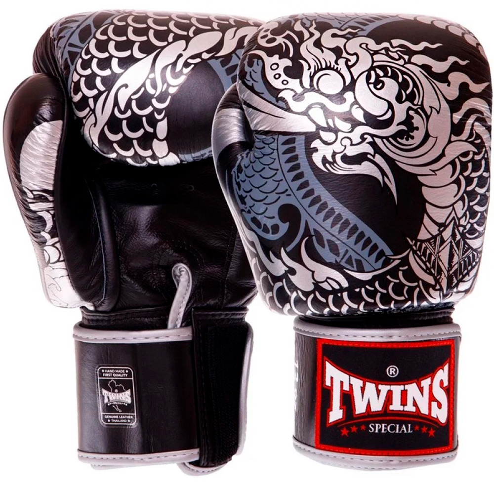 Twins Special FBGVL3-52 Боксерские Перчатки Тайский Бокс "Nagas" Черно-Серебряные