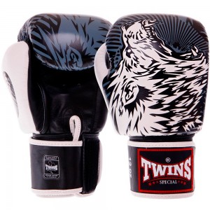 Twins Special FBGVL3-50 Боксерские Перчатки Тайский Бокс "Wolf" Бело-Черные