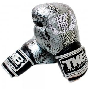 Top King "Snake" Боксерские Перчатки Тайский Бокс Серебро (Черное)