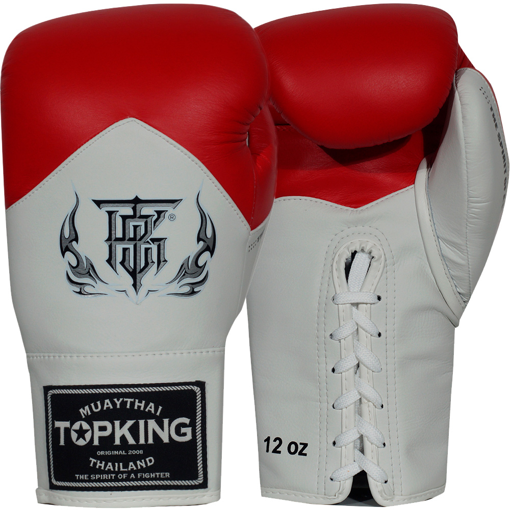 Top King "Blend" Боксерские Перчатки Тайский Бокс Шнурки Красно-Белые	