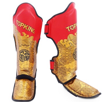 Top King TKSGCT-CN01 Защита Голени Тайский Бокс  "Happiness Chinese" Золото с Красным
