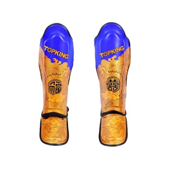Top King TKSGCT-CN01 Защита Голени Тайский Бокс "Happiness Chinese" Золото с Синим