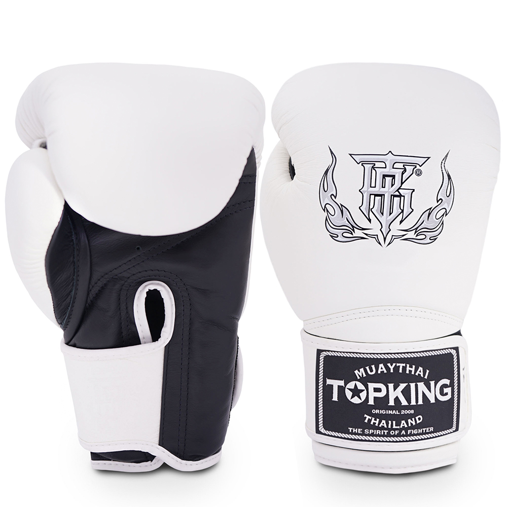Top King "Super" Боксерские Перчатки Тайский Бокс Бело-Черные