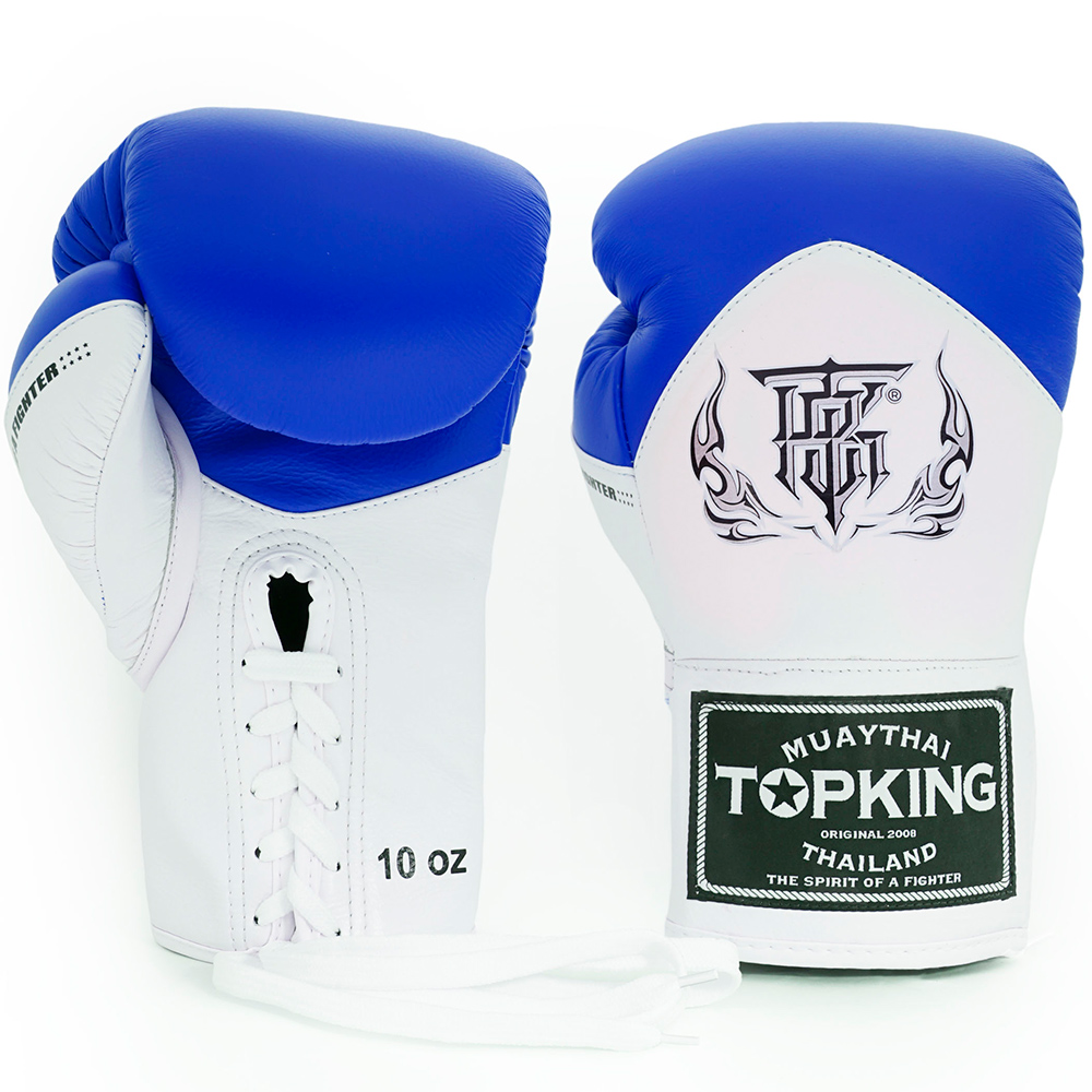 Top King "Blend" Боксерские Перчатки Тайский Бокс Шнурки Сине-Белые
