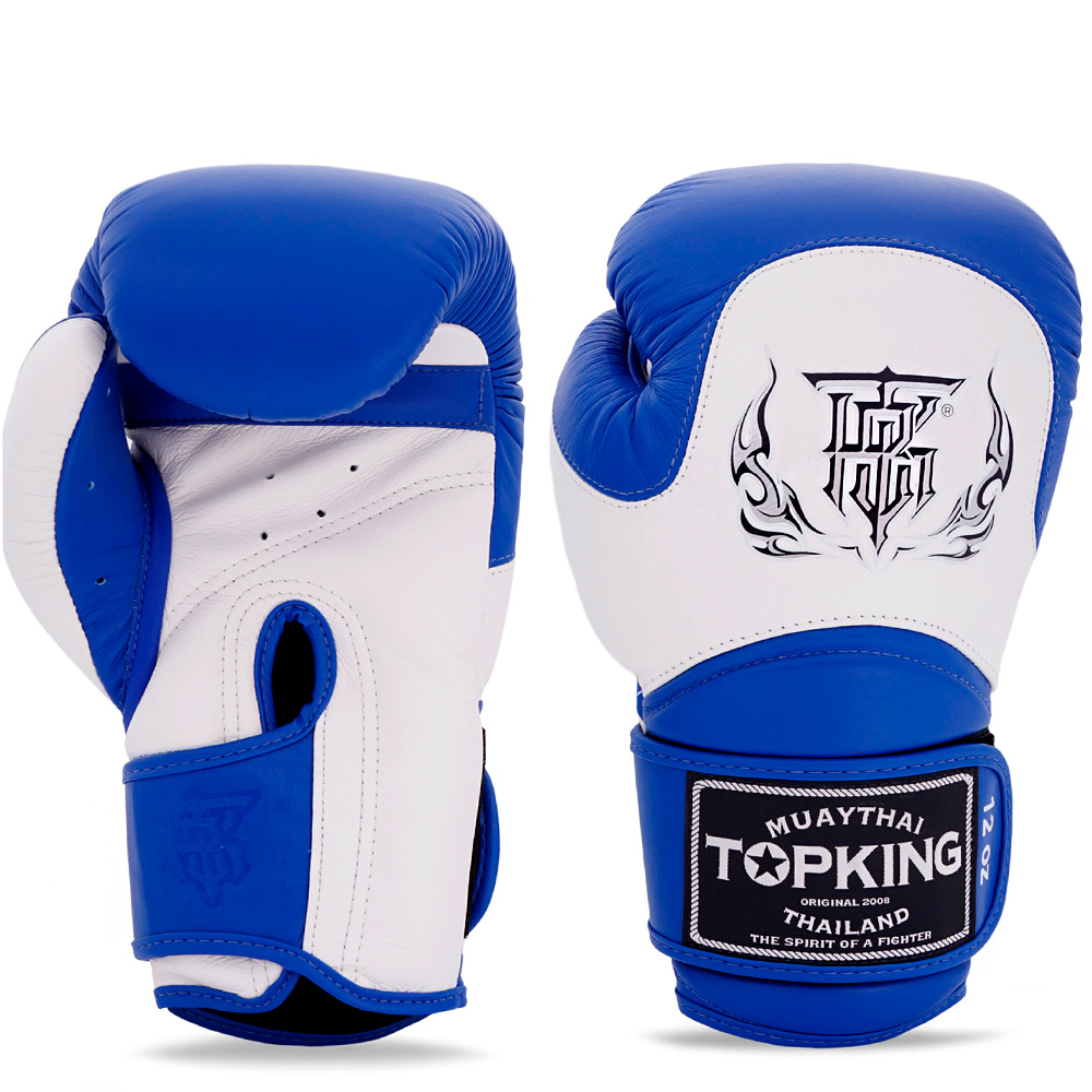 Top King "Blend-02" Боксерские Перчатки Тайский Бокс Белые с Синим