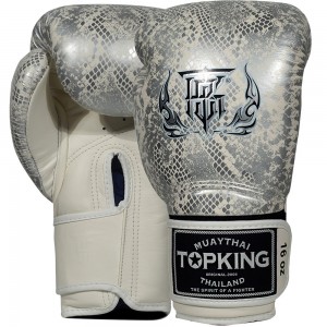 Top King "Snake" Боксерские Перчатки Тайский Бокс Серебро (Белое)	