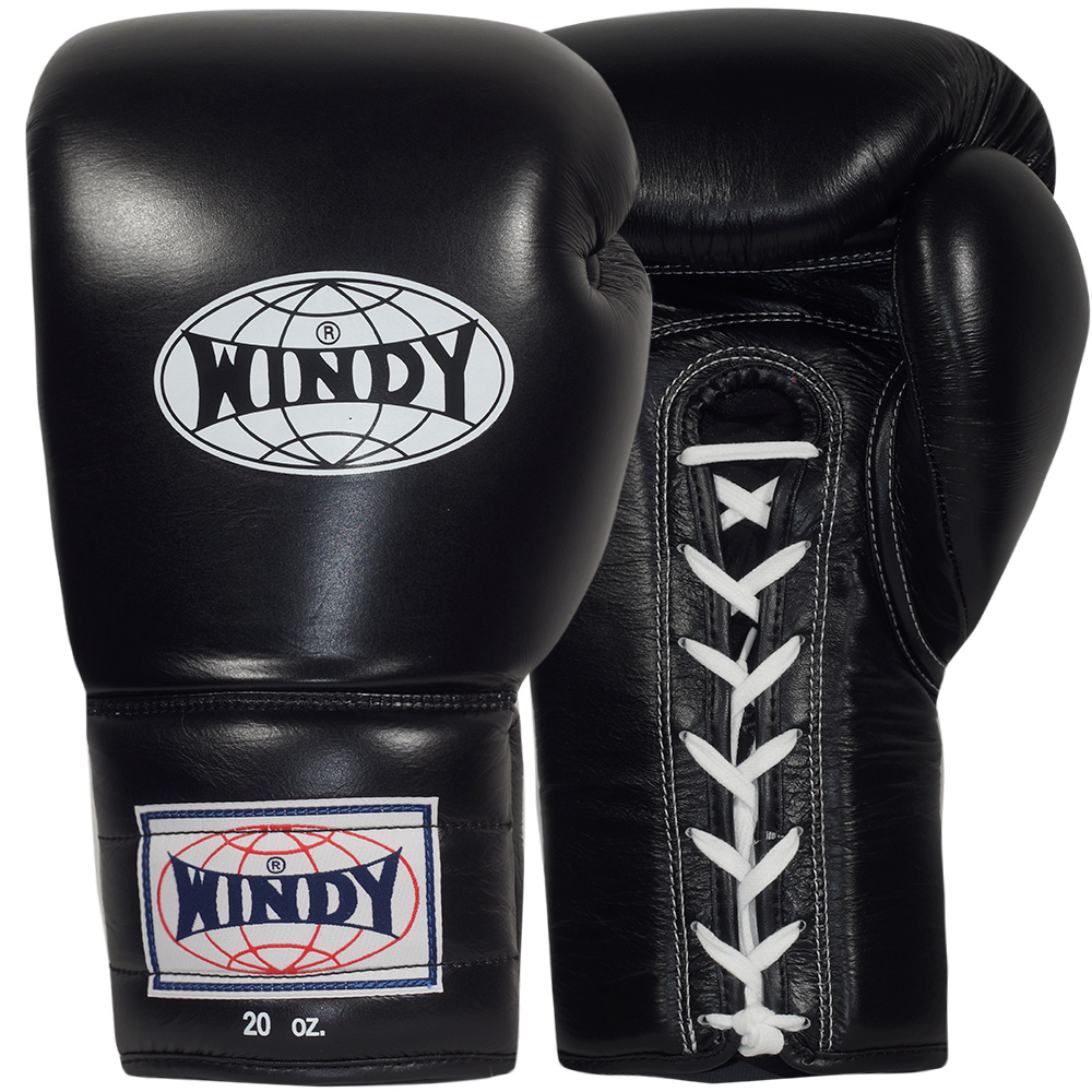 Windy "Pro Boxing Series" Боксерские Перчатки Тайский Бокс Шнурки Черные