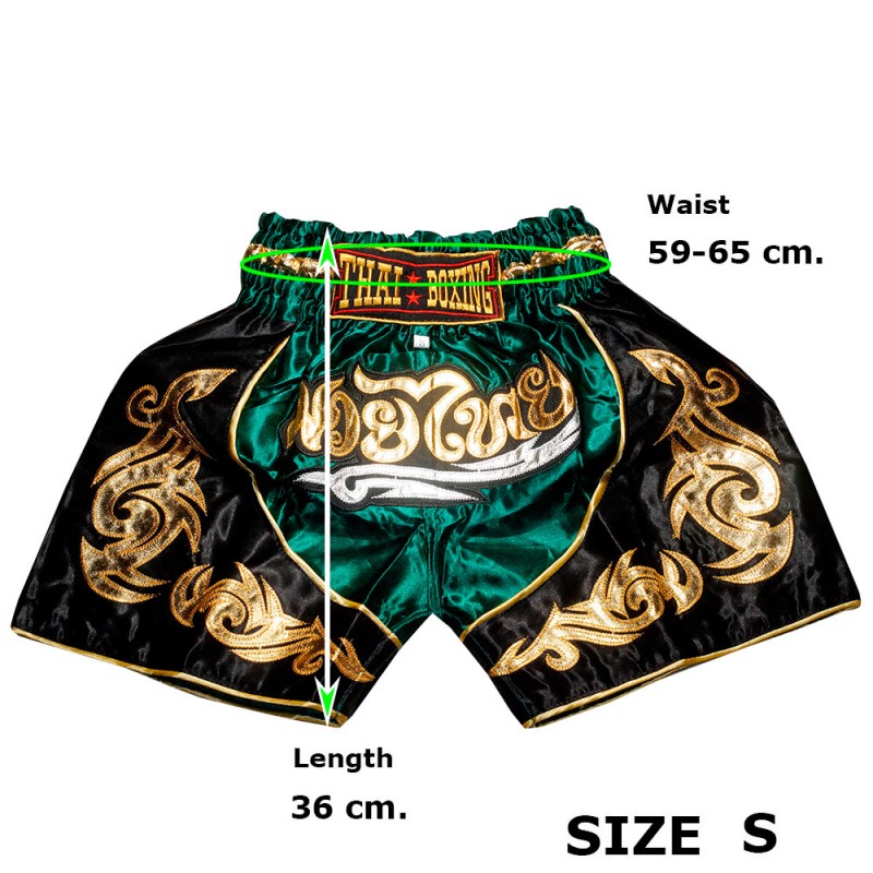 Детские Шорты Тайский Бокс "Thaiboxing" Зеленые с Черным