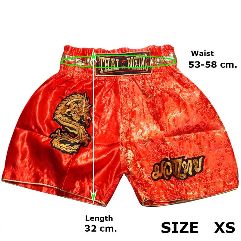 Детские Шорты Тайский Бокс "Thaiboxing" Дракон Красные с Золотом