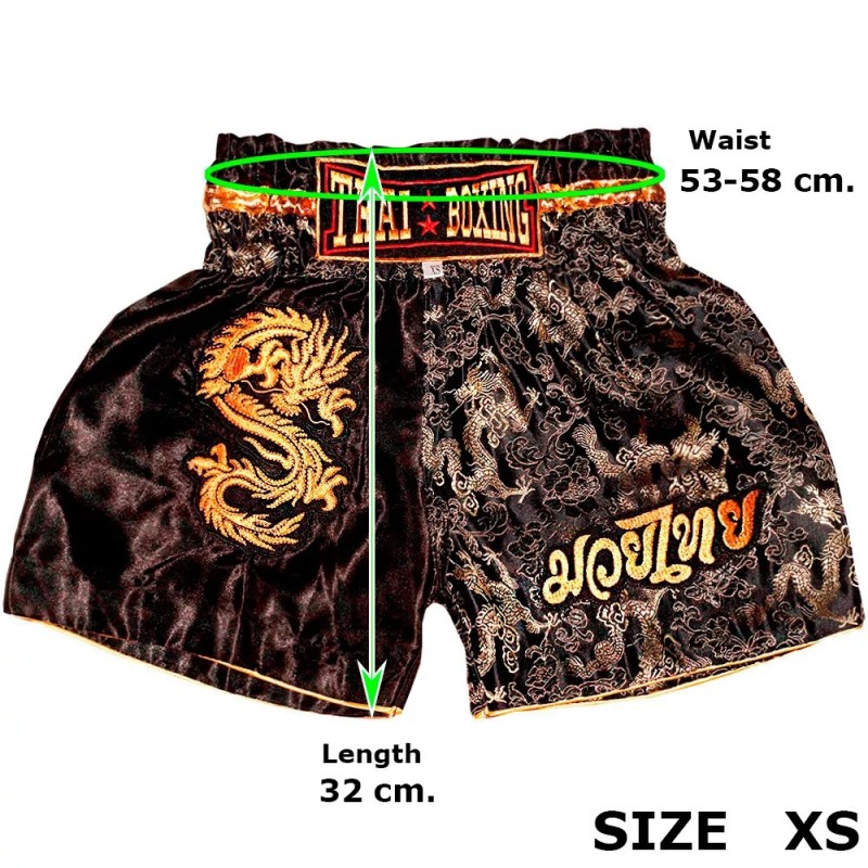 Детские Шорты Тайский Бокс "Thaiboxing" Дракон Черные с Золотом