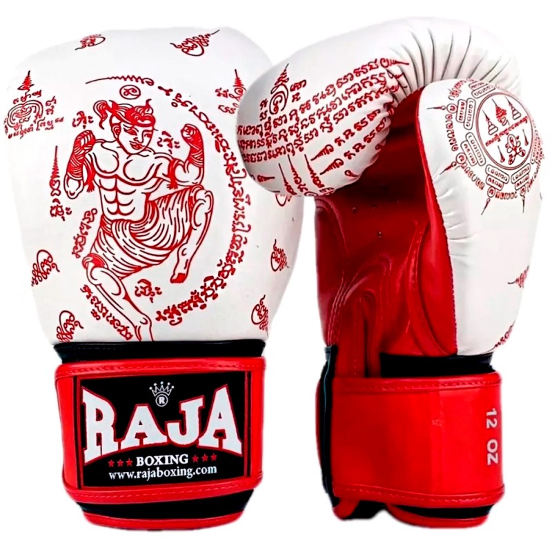 Raja Boxing Боксерские Перчатки Тайский Бокс "Tatoo" Бело-Красные