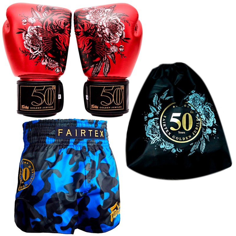 Fairtex Боксерские Перчатки BGV-Premium "Golden Jubilee" + Шорты Fairtex bs1917 "Golden Jubilee Solid" + Рюкзак. Юбилейный Сет от Fairtex