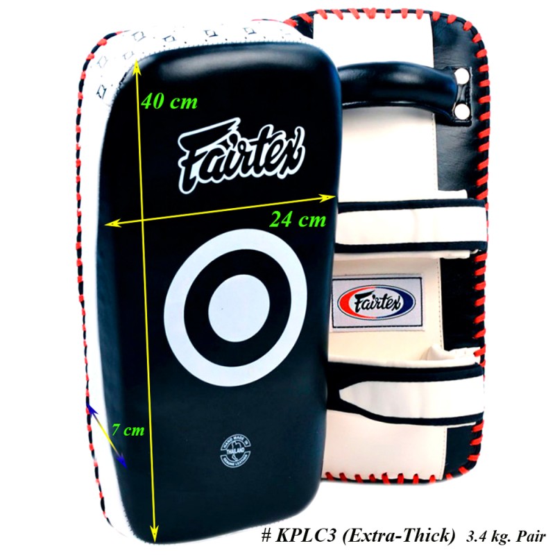 Fairtex KPLC3 Пады Тайский Бокс "Extra Thick Curved Kick Pads" Черно-Белый