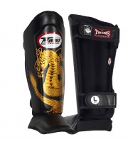 Twins Special FSGL10-49 Защита Голени  Тайский Бокс "Dragon" Черно-Золотой