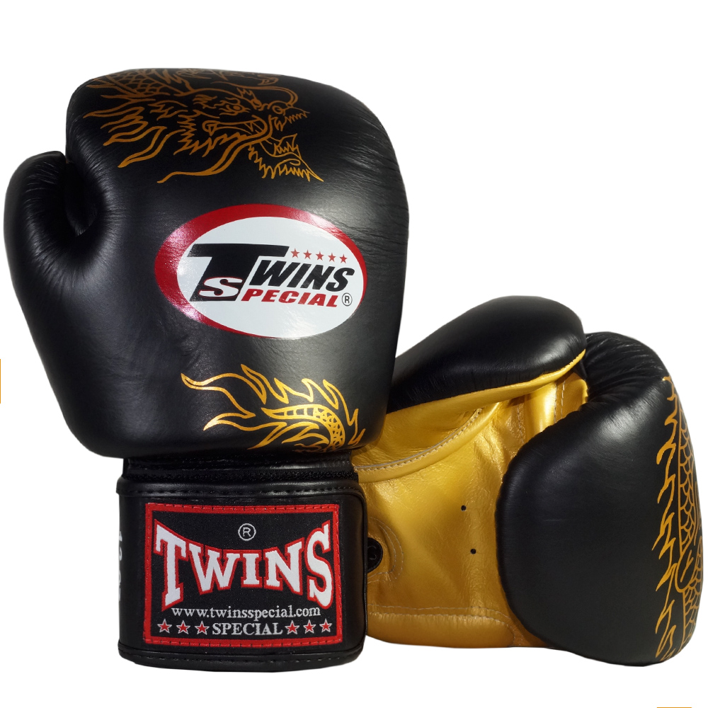 Боксерские Перчатки Twins Special  Черные с Золотым Классическим Драконом