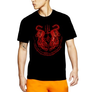 ФУТБОЛКА ТАЙСКАЯ ХЛОПОК SAK YANT 2 TIGERS РЕЗИНОВЫЙ ПРИНТ